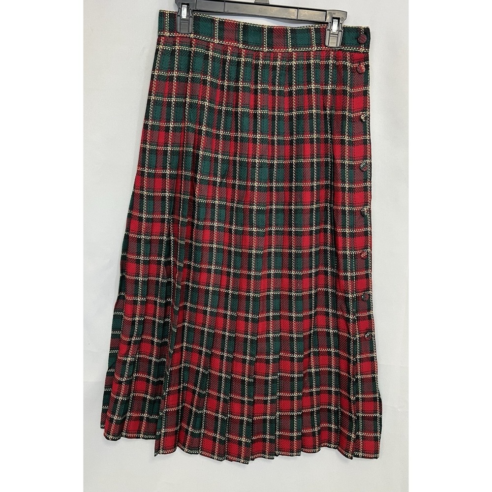 VTG David Brooks 100% Pure Wool Pleated midi Skirt Red Plaid Sz 12